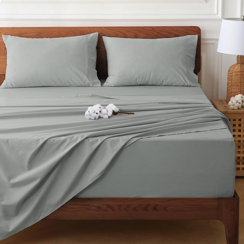 HYPREST Extra Deep Pocket Queen Sheet Sets Fits 18"-24" in Thick Mattress -100% Cotton Queen Sheet Set,Light Grey Sheets Soft Wrinkle Free Cooling Sheet Sets for Queen Bed Deep Pocket - Image 1